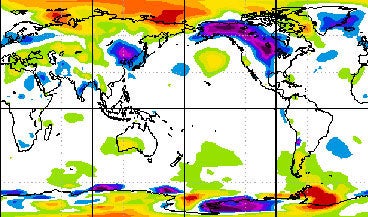 Global map of surface temperature anomalies, 4/2/13-5/1/13