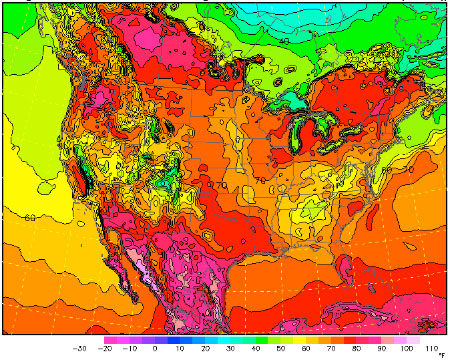 Map of North American temperatures at 2100 UTC, May 6, 2013