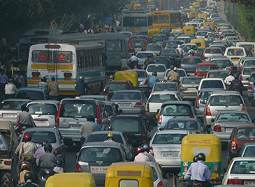 A traffic jam in Delhi, India