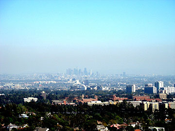 Smoggy skies in Los Angeles as viewed from the Getty Museum