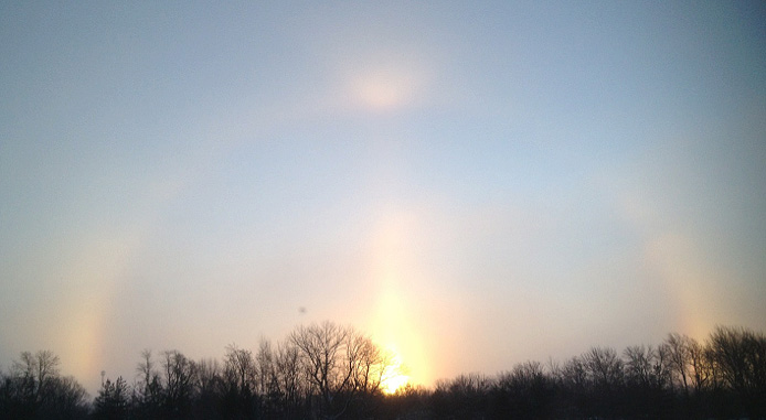 Sun dogs on frigid morning in northern Indiana, 1/6/14