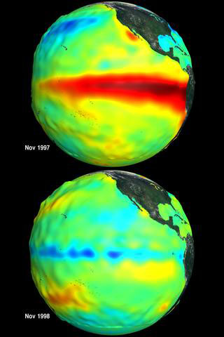 NASA satellite images of El Nino and La Nina, 1997-98