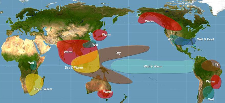 Typical El Niño impacts across the globe (December-February)
