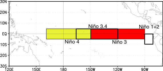 Map showing regions where ENSO is defined