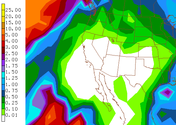 384-hour GFS forecast for rainfall across western US, issued 06Z 1/13/14