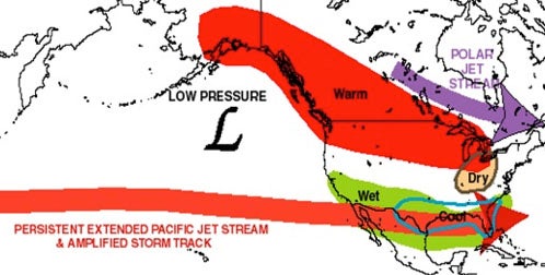 Map of typical North American impacts from El Niño