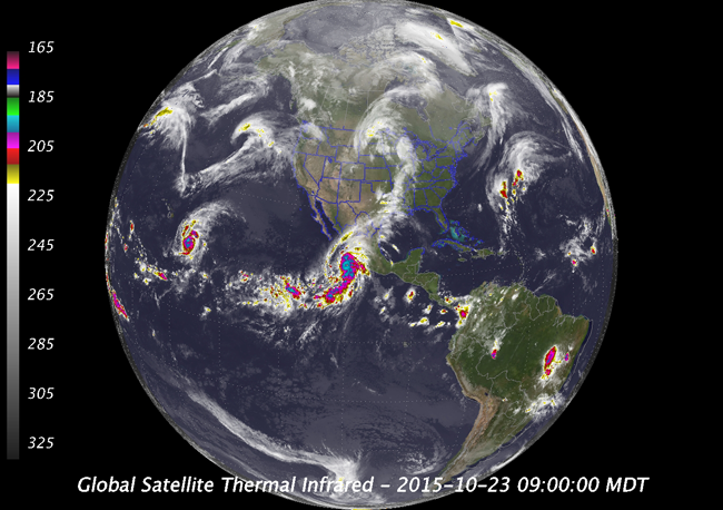 UCAR image shows Hurricane Patricia approaching Mexico and its far-flung connections to other atmospheric events