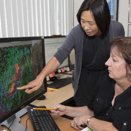 NCAR system aimed to improve short-term forecasts of heavy rainfall; this image shows NCAR scientists Rita Roberts and Jenny Sun