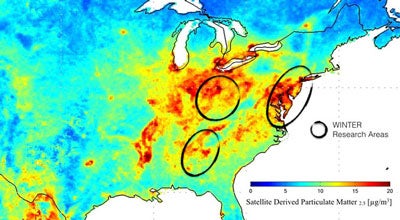 Air quality in WINTER: Map highlighting research areas for WINTER field campaign