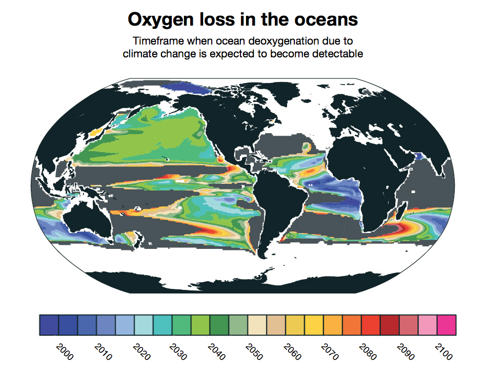 NCAR map shows ocean deoxygenation by time of emergence