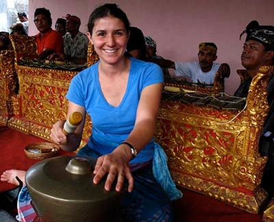 Danica Lombardozzi playing in a gamelan in Bali.