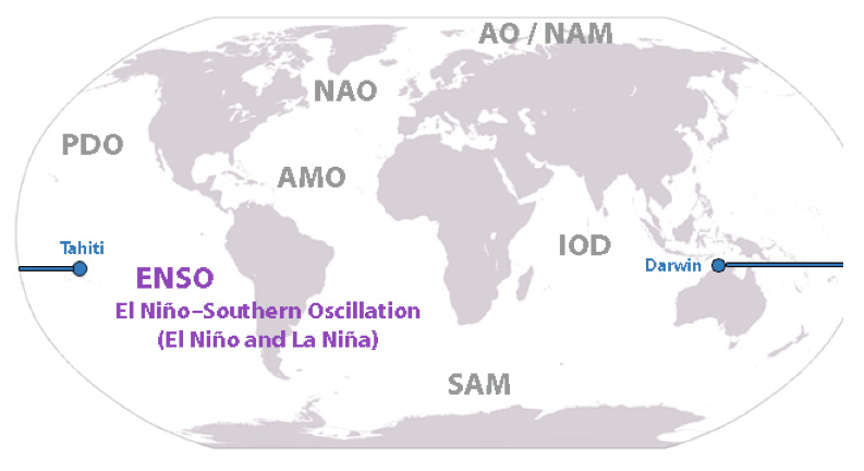 world map shows location of El Nino-Southern Oscillation