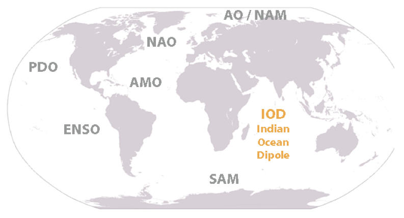 world map shows location of Indian Ocean Dipole