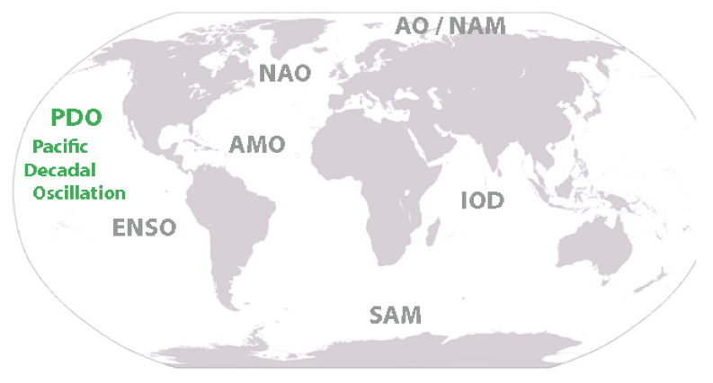 world map shows location of Pacific Decadal Oscillation
