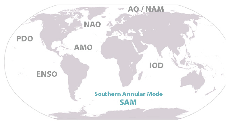 world map shows location of Southern Annular Mode
