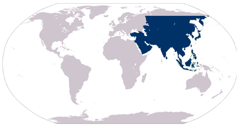 world map with Asia highlighted