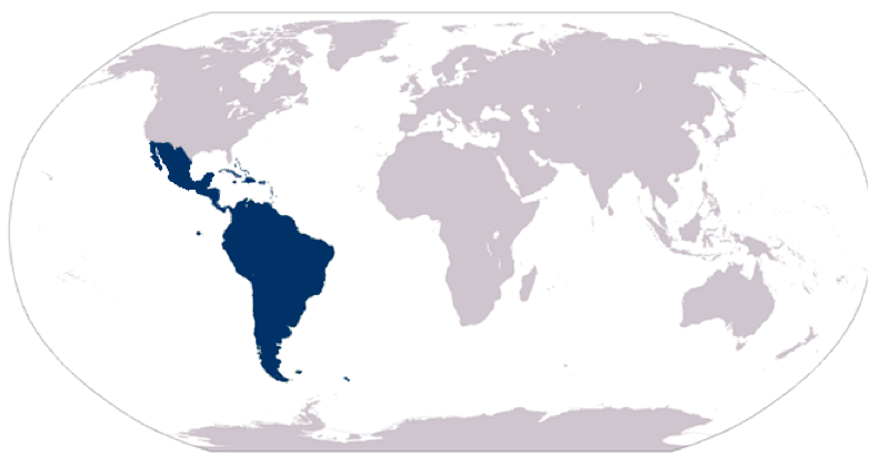 world map with Latin America highlighted