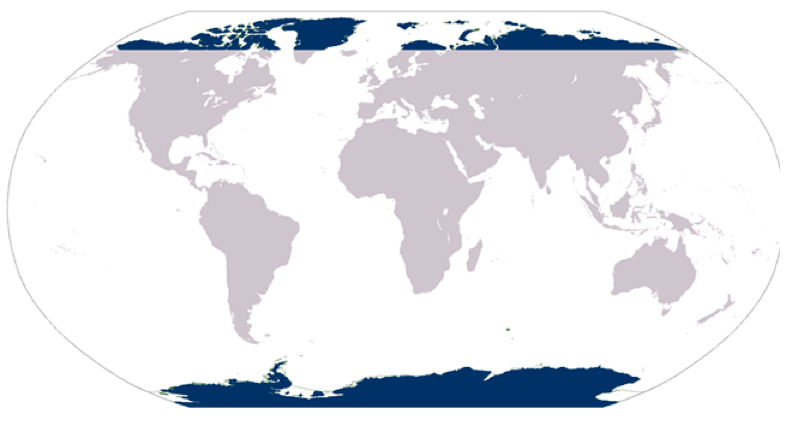 world map with polar regions highlighted