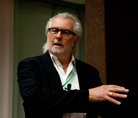 Geoffrey Haines-Stiles gestures at NCAR talk