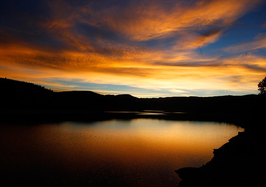 Halloween sunset over Barker Reservoir