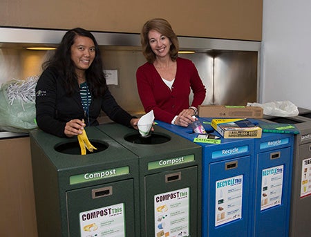 Tanya Chaisitti and Kay Gazaway at recycling station