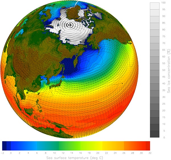Image of entire globe with bright colors.