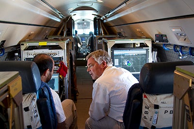 Inside the Gulfstream aircraft looking toward cockpit.
