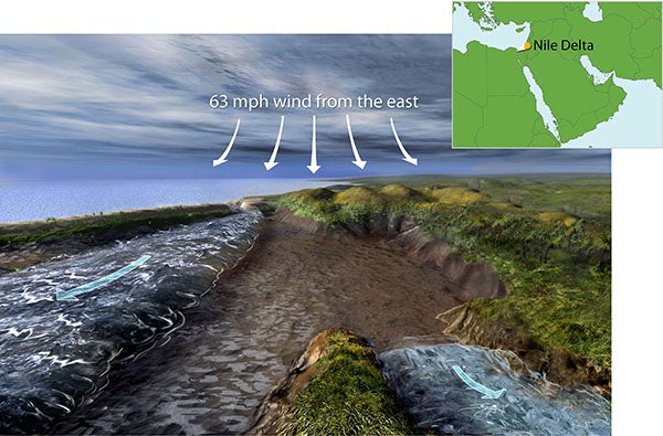 Graphic of Red Sea parting.