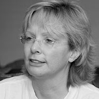A black and white photo of Reta.