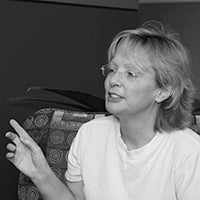 A black and white photo of Reta.