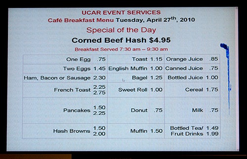 Electronic menu in cafeteria.