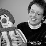 Katy Ginger with crocheted toy.