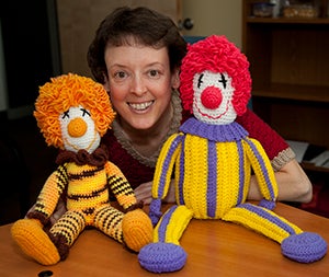 Katy Ginger with two crocheted toys.