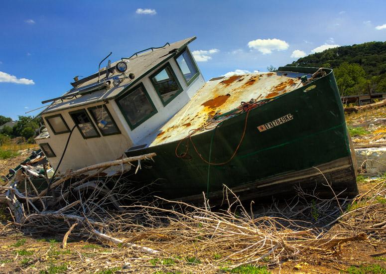 A boat sits on dry land in Texas