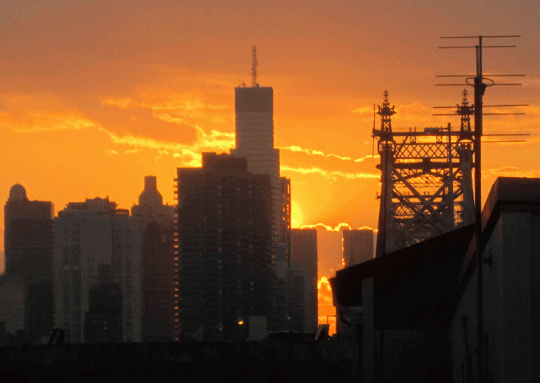 Sunset over Queens, New York.