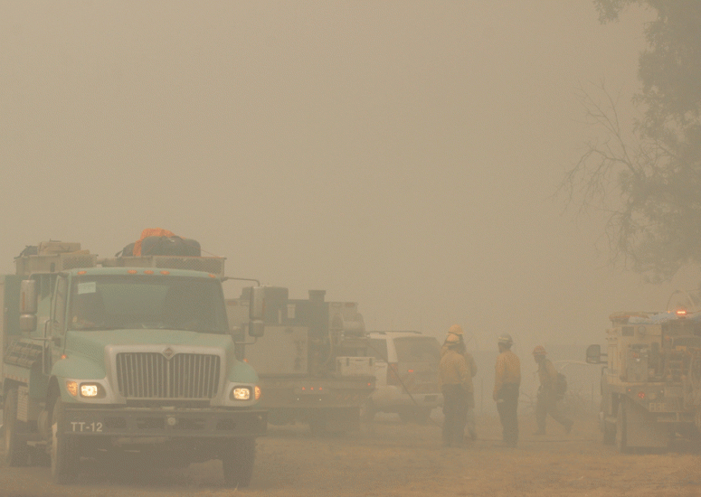 Firefighters at staging area during 2020 California wildfire