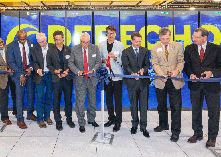 Officials cut the ribbon in front of the new Derecho supercomputer