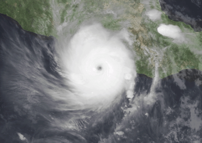Satellite image of Hurricane Otis after it intensified to a category 5 storm.