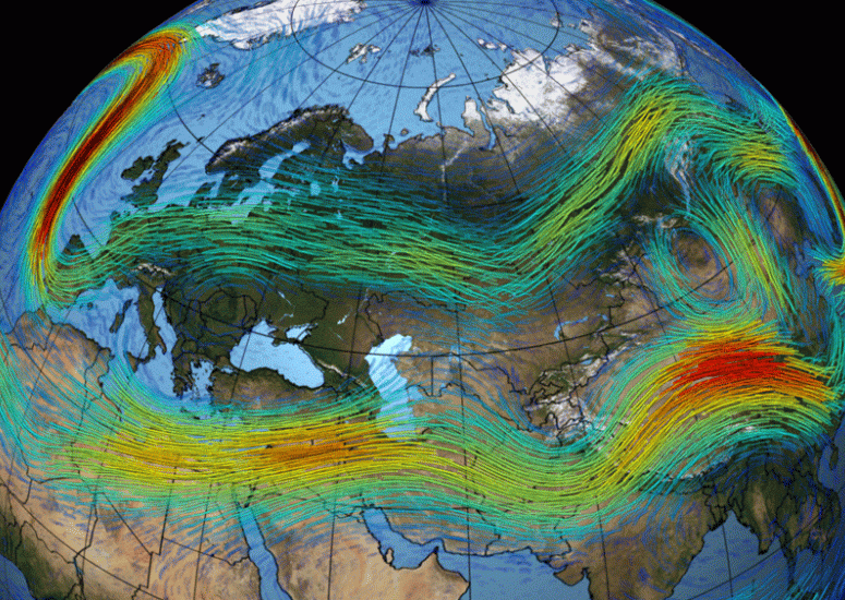 NASA image of jet stream winds over Earth