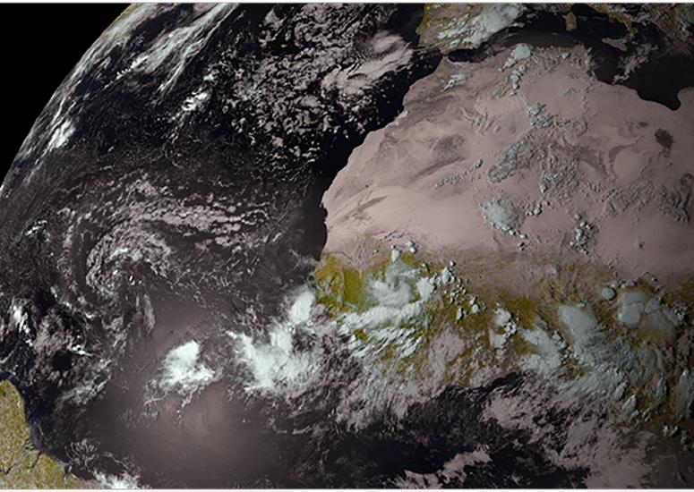 African easterly wave convection moving over Africa into the Atlantic captured by the Meteosat Second Generation Satellite.