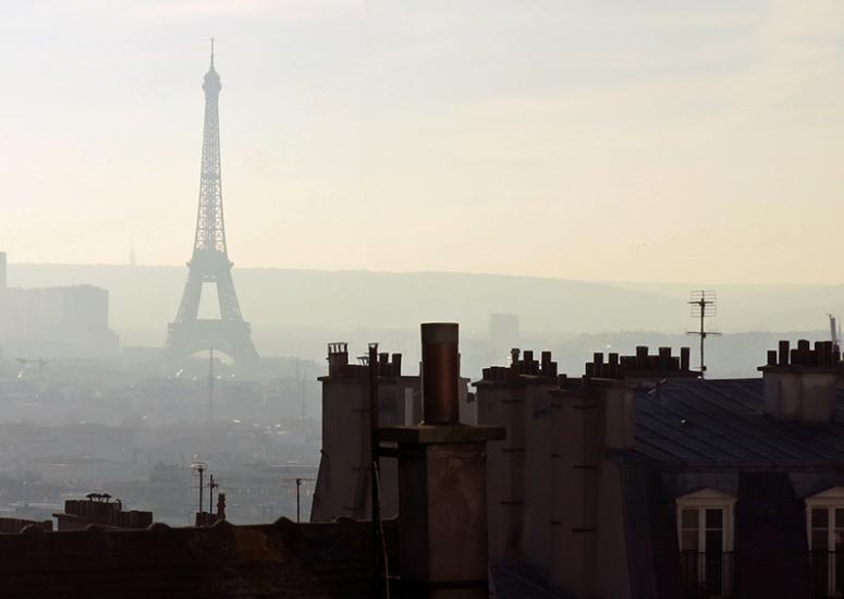 Pollution around the Eiffel Tower in Paris. 
