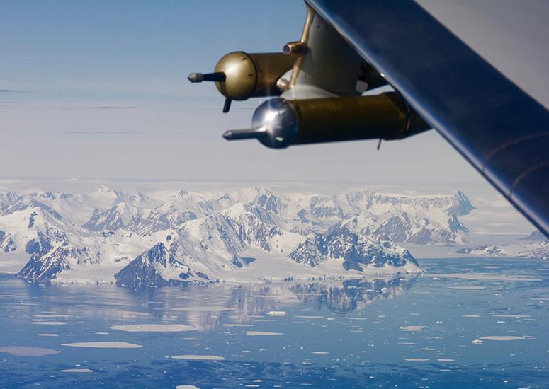 A view of Antarctica out the window of the Gulfstream V