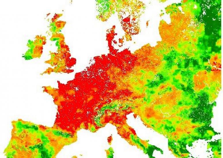 Depiction of European soil moisture anomalies, 10 May 2011