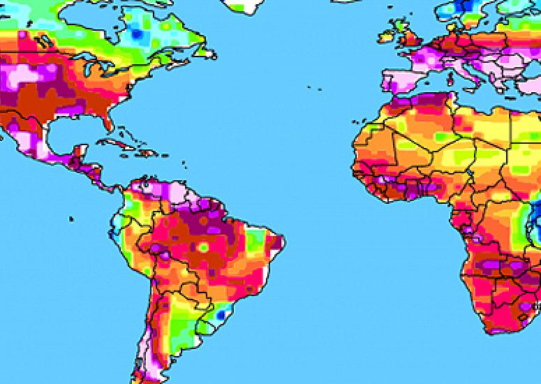 Global map showing regions drying by 2090s