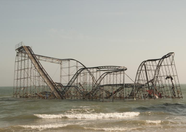 Hurricane Sandy storm surge-wreckage of New Jersey roller coaster
