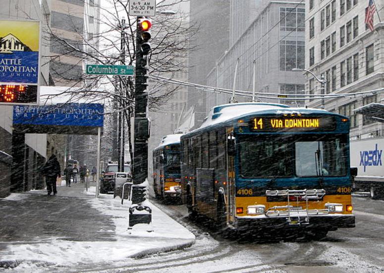 Snowy street in Seattle