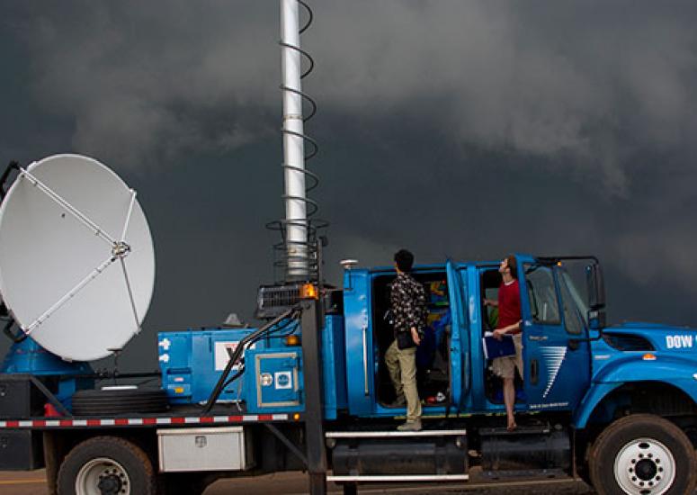 Radar research: Doppler on Wheels radar unit scans a severe thunderstorm