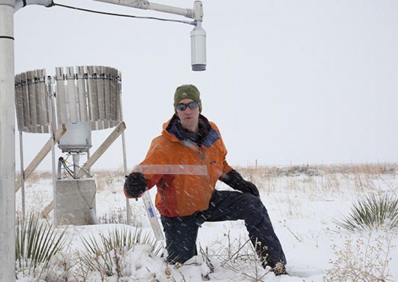 Snow measurement: Ethan Gutmann checks automated equipment