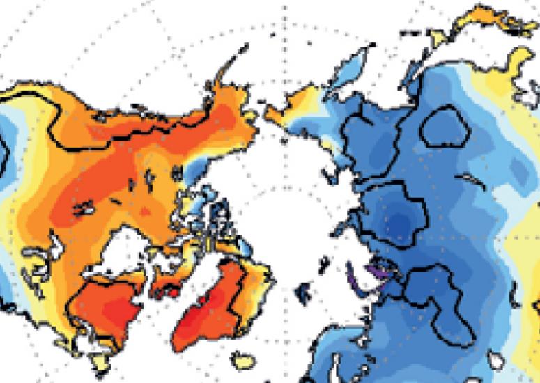 El Niño’s high-altitude highway: Map showing temperature anomalies during El Niño and La Niña years with sudden stratospheric warmings, 1958-2013