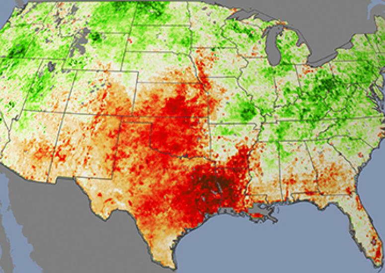 Water: too much, too little - Image shows effects of major drought on plants across U.S. on June 24, 2011